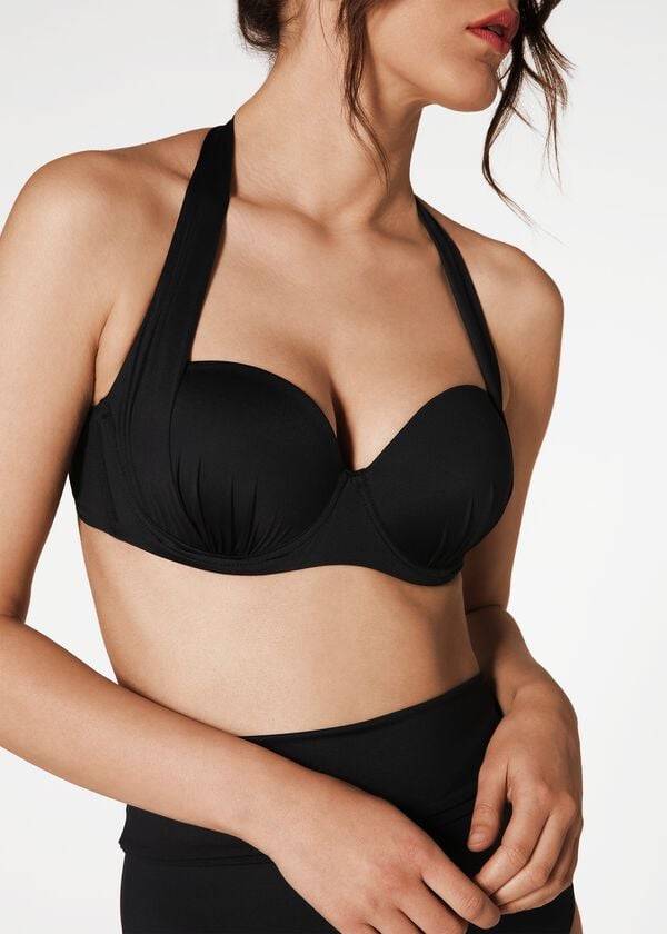 Calzedonia Indonesia Push-Up Bandeau Bikinitopjes Dames Zwart | NL2416FM