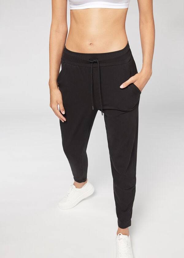 Calzedonia Jogger in Ultra Light Supima Katoenen Broek Dames Zwart | NL1457RW