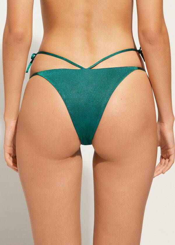 Calzedonia Lamé Brazilian Side String Hollywood Bikinibroekjes Dames Groen | NL2705TV