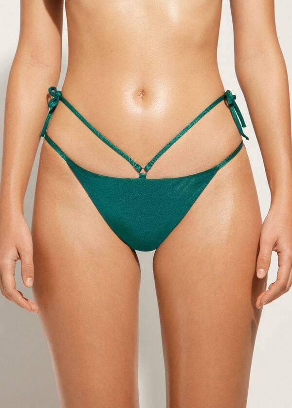 Calzedonia Lamé Brazilian Side String Hollywood Bikinibroekjes Dames Groen | NL2705TV