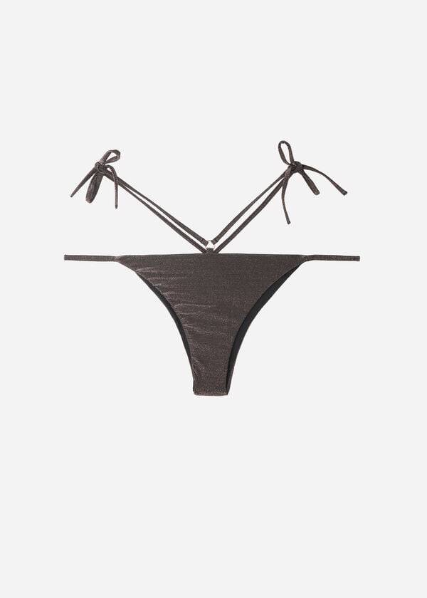 Calzedonia Lamé Brazilian Side String Hollywood Bikinibroekjes Dames Zwart | NL2706RW