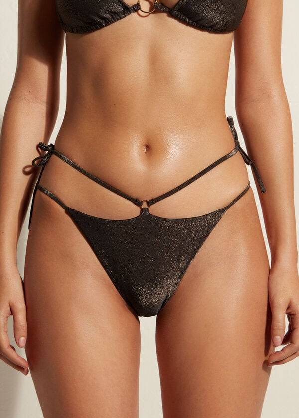 Calzedonia Lamé Brazilian Side String Hollywood Bikinibroekjes Dames Zwart | NL2706RW