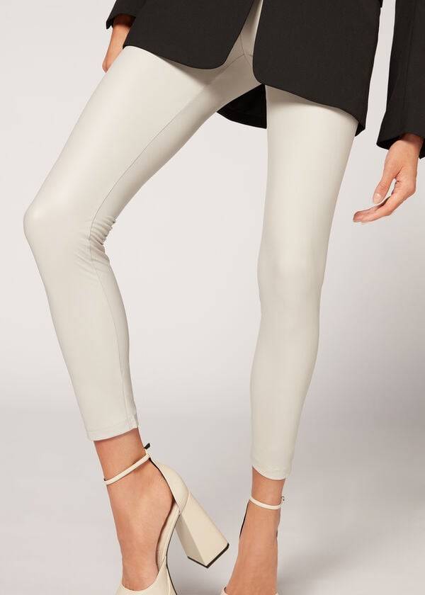 Calzedonia Leren Effect Leggings Dames Wit | NL1526XF