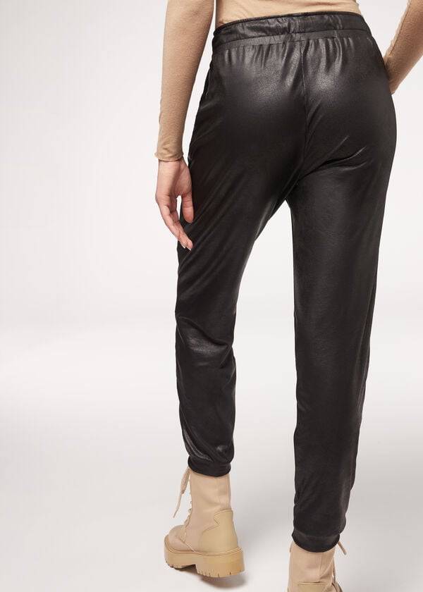 Calzedonia Leren Effect Thermal Broek Dames Zwart | NL1456EX