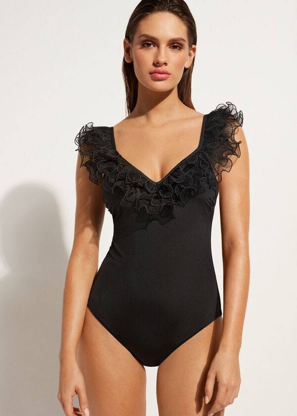 Calzedonia Lightly Gewatteerd One Piece Singapore Badpakken Dames Zwart | NL2038DN