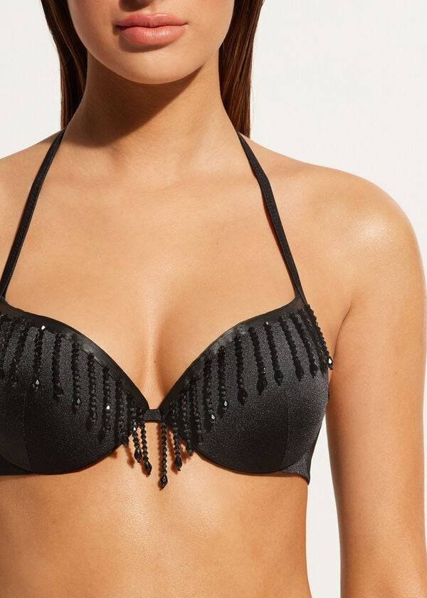 Calzedonia Lightly Gewatteerd Push-up Taipei Bikinitopjes Dames Zwart | NL2414HK