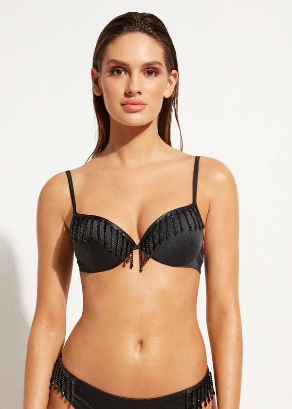 Calzedonia Lightly Gewatteerd Push-up Taipei Bikinitopjes Dames Zwart | NL2414HK