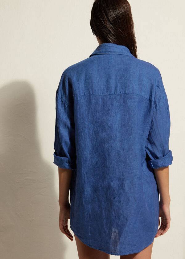 Calzedonia Linen Shirt Cover-ups Dames Blauw | NL2100VD