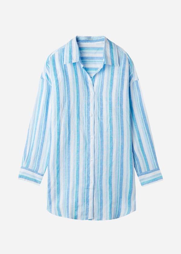 Calzedonia Linen Shirt Cover-ups Dames Blauw Wit | NL2101BC