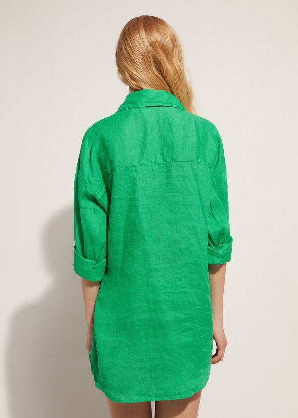 Calzedonia Linen Shirt Cover-ups Dames Groen | NL2103MA