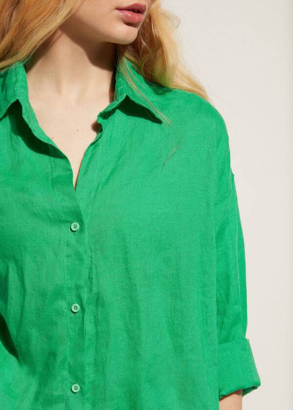 Calzedonia Linen Shirt Cover-ups Dames Groen | NL2103MA