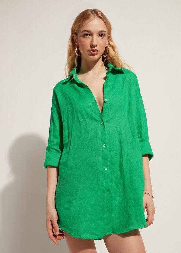 Calzedonia Linen Shirt Cover-ups Dames Groen | NL2103MA