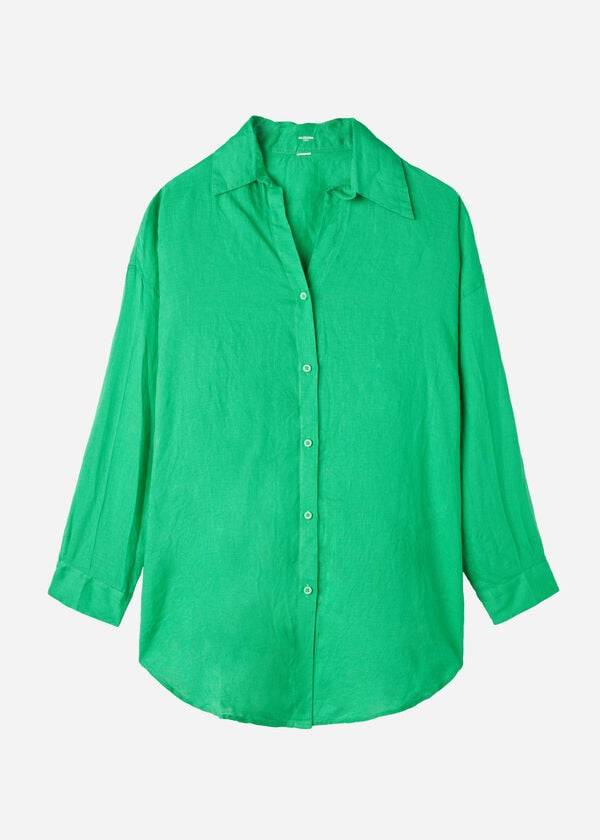 Calzedonia Linen Shirt Cover-ups Dames Groen | NL2103MA