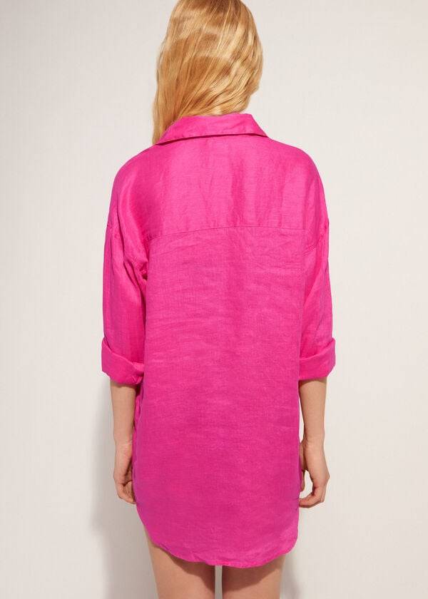 Calzedonia Linen Shirt Cover-ups Dames Roze | NL2095KI