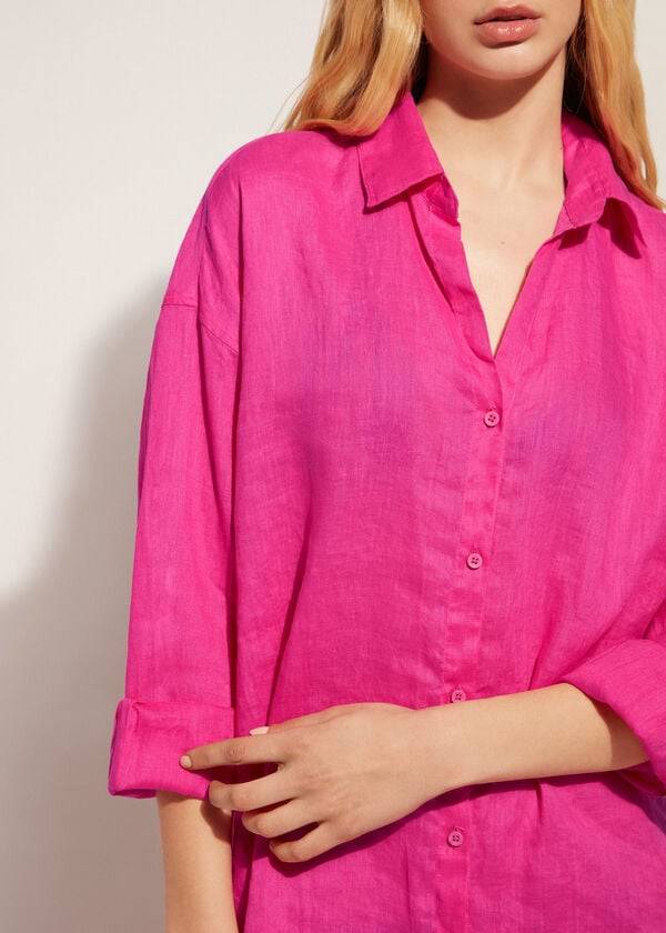 Calzedonia Linen Shirt Cover-ups Dames Roze | NL2095KI