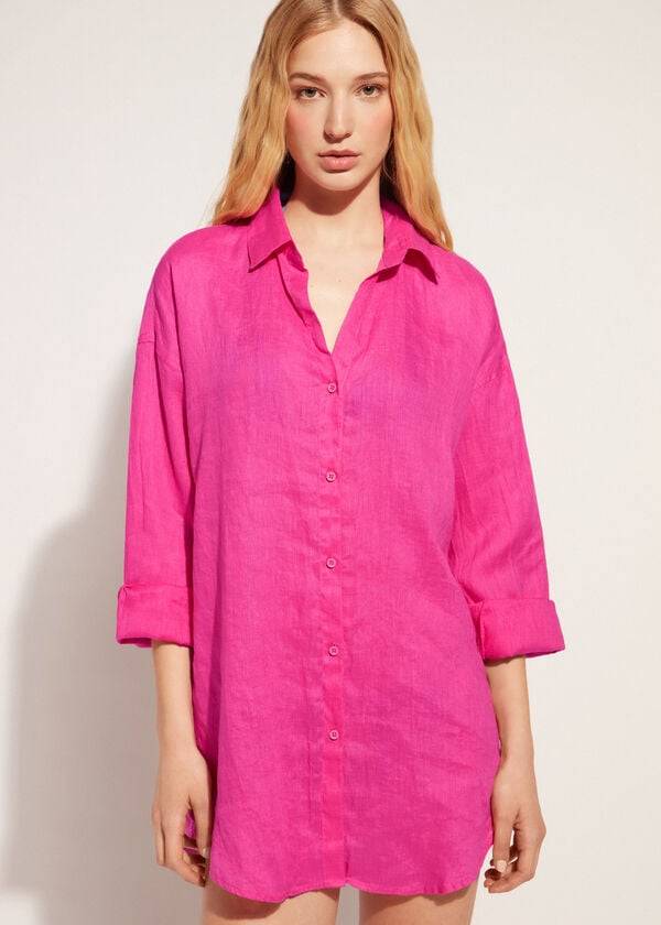 Calzedonia Linen Shirt Cover-ups Dames Roze | NL2095KI