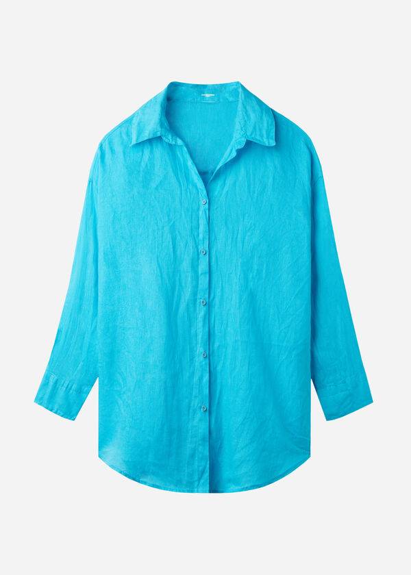 Calzedonia Linen Shirt Cover-ups Dames Turquoise Groen | NL2097ZG