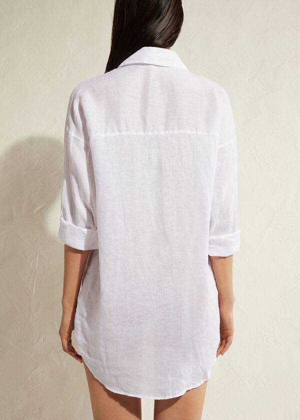 Calzedonia Linen Shirt Cover-ups Dames Wit | NL2098XF