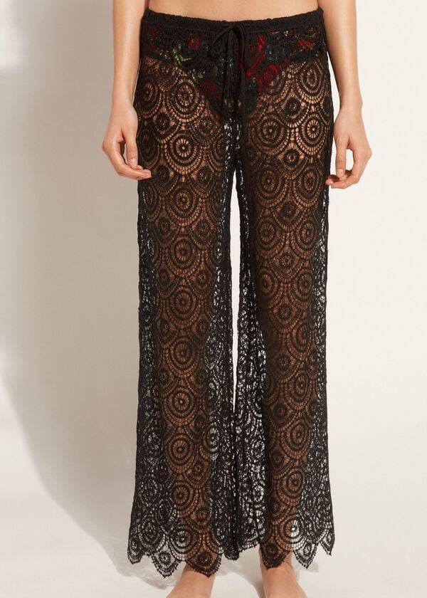 Calzedonia Long Crochet Pants Cover-ups Dames Zwart | NL2058UT