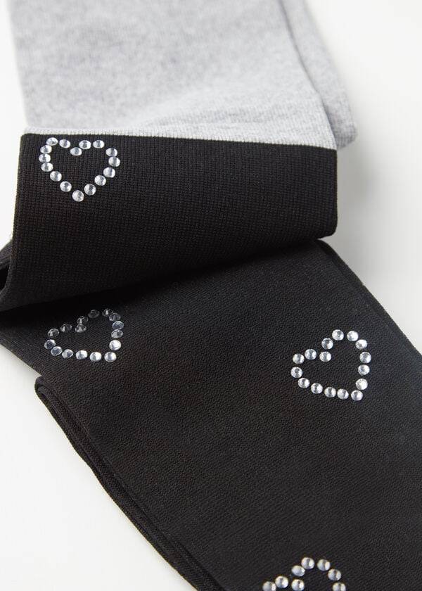 Calzedonia Longuette-Effect with Rhinestone Heart Appliqués Hardloopbroek Kinderen Grijs Zwart | NL1207FM