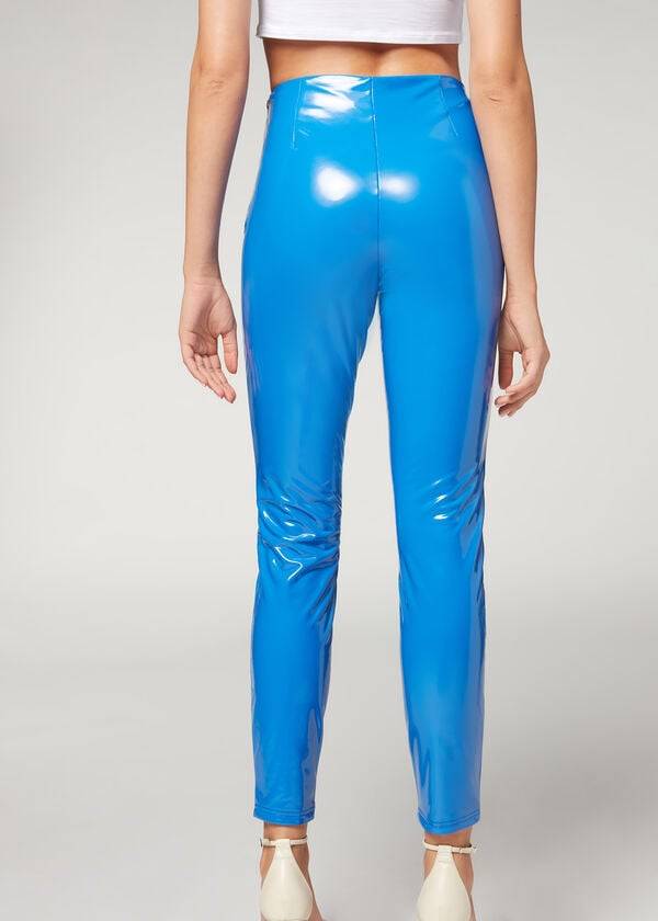 Calzedonia Mager in Thermal Vinyl Broek Dames Blauw | NL1453MA