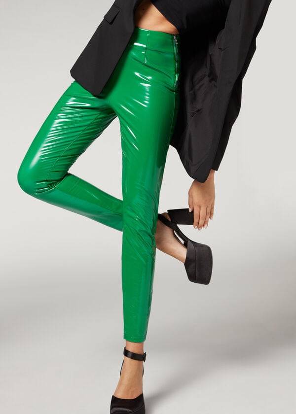 Calzedonia Mager in Thermal Vinyl Broek Dames Groen | NL1454QZ