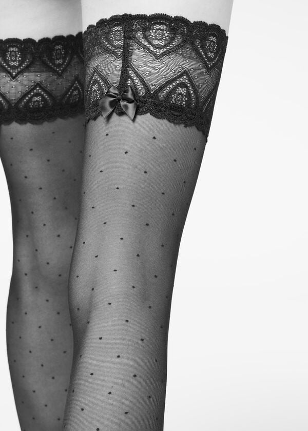 Calzedonia Micro Dot 30 Denier Sheer Thigh Highs Kousen Dames Zwart | NL2927FM