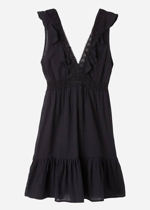 Calzedonia Mini Jurken with Ruffle and Passementerie Cover-ups Dames Zwart | NL2085IS