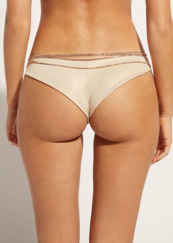 Calzedonia Rhinestone Brazilian Luxor Bikinibroekjes Dames Goud | NL2676UT