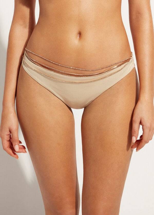 Calzedonia Rhinestone Brazilian Luxor Bikinibroekjes Dames Goud | NL2676UT