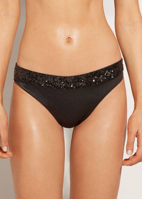 Calzedonia Sequined Cannes rosa Bikinibroekjes Dames Zwart | NL2652TV