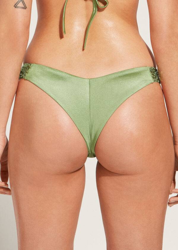 Calzedonia Sequined High-Cut Brazilian Cannes Bikinibroekjes Dames Groen | NL2647PQ