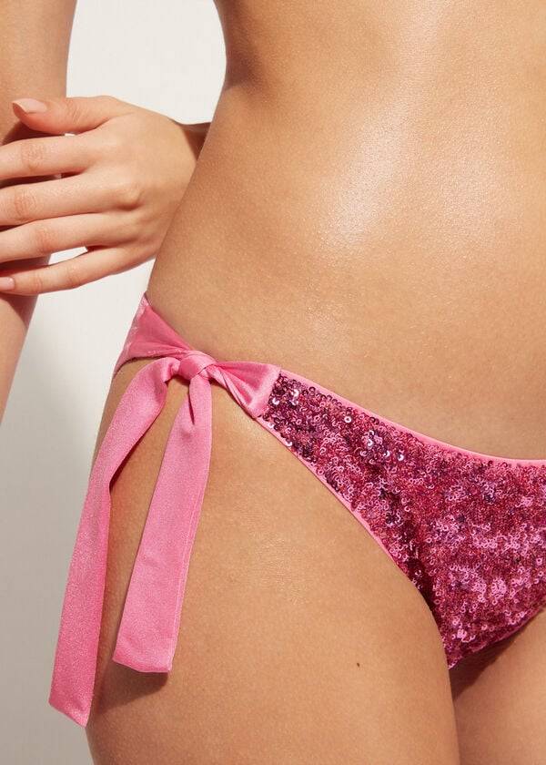 Calzedonia Sequined Side-Tie Cannes Bikinibroekjes Dames Roze | NL2641HK