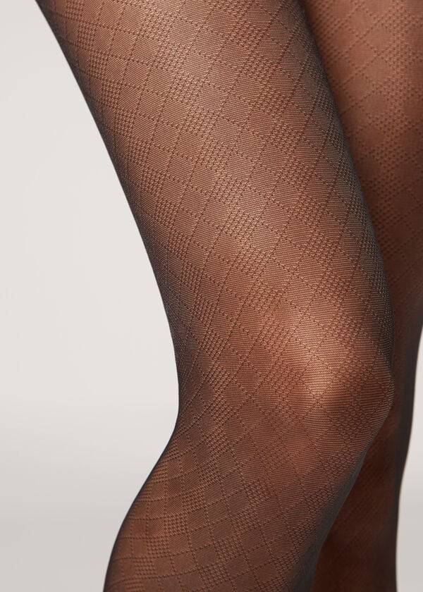 Calzedonia Sheer 20 Denier Diamond-Pattern Eco Patterned Hardloopbroek Dames Zwart | NL3065MA