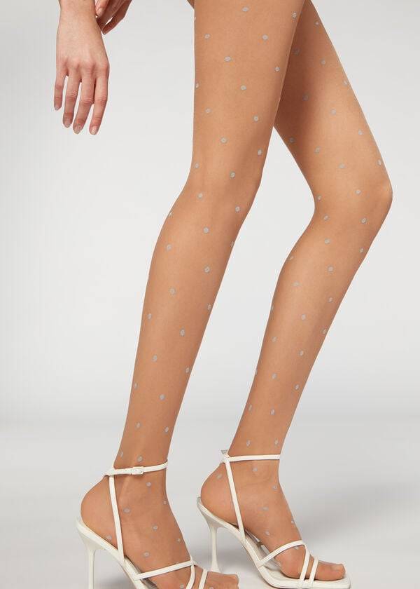 Calzedonia Sheer 30 Denier All-Over Polka-Dot Patterned Hardloopbroek Dames Beige | NL3062EX