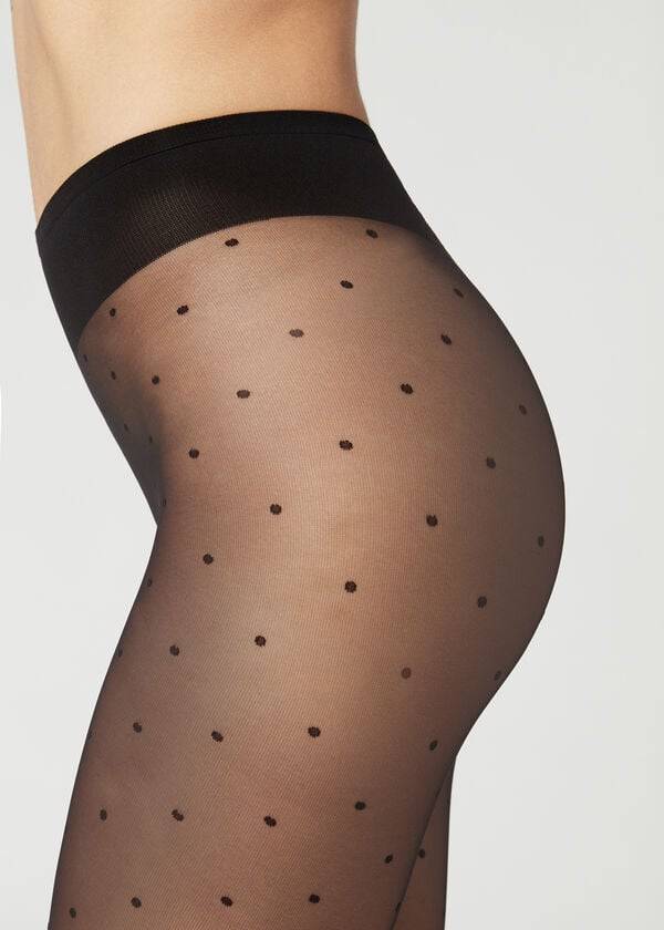 Calzedonia Sheer polka dot Hardloopbroek Dames Zwart | NL2955SO