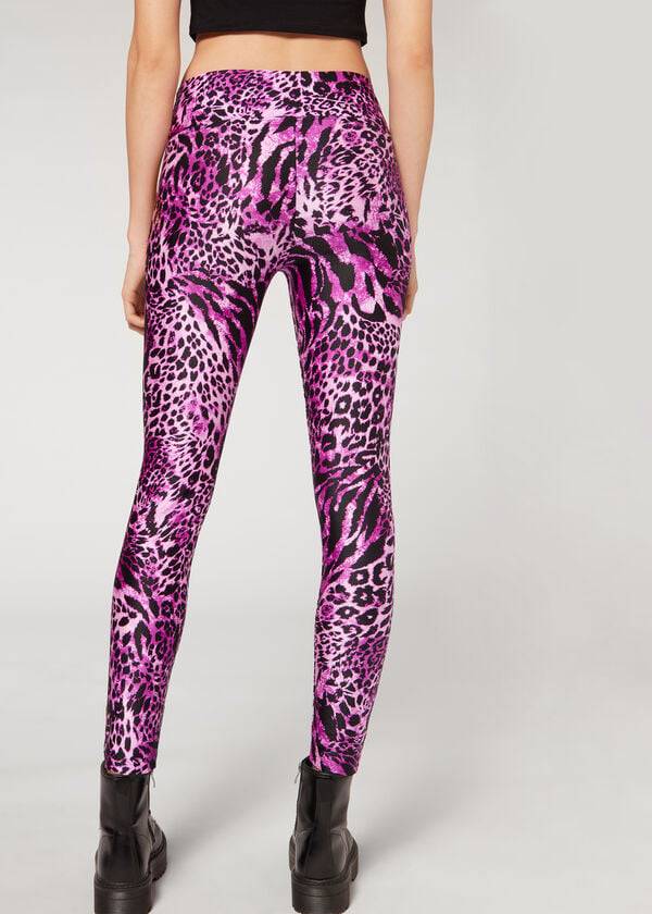 Calzedonia Shiny Animal-Print Atletische Leggings Dames Roze | NL1509RW