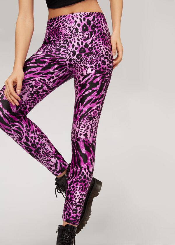 Calzedonia Shiny Animal-Print Atletische Leggings Dames Roze | NL1509RW