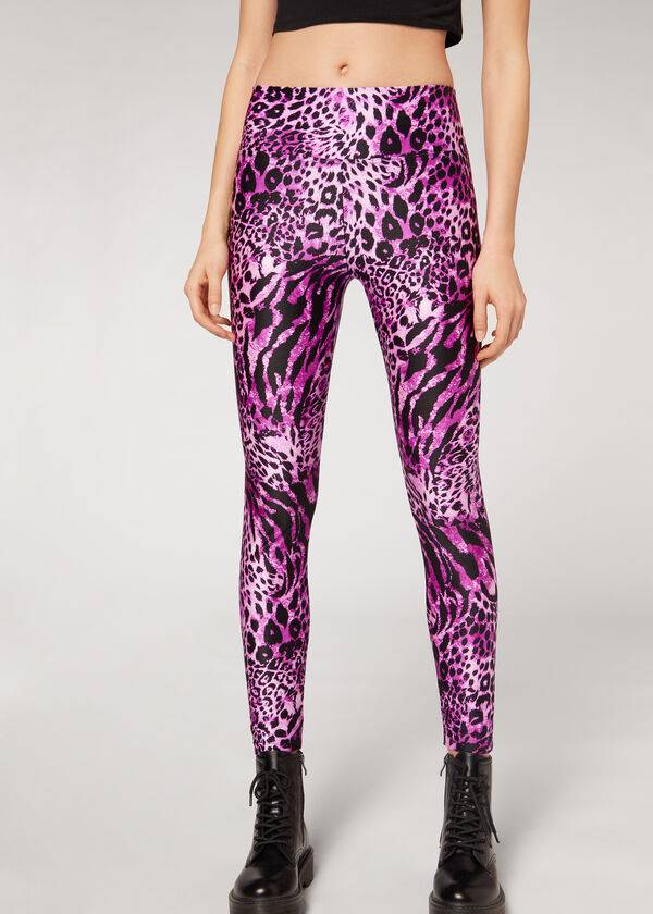 Calzedonia Shiny Animal-Print Atletische Leggings Dames Roze | NL1509RW