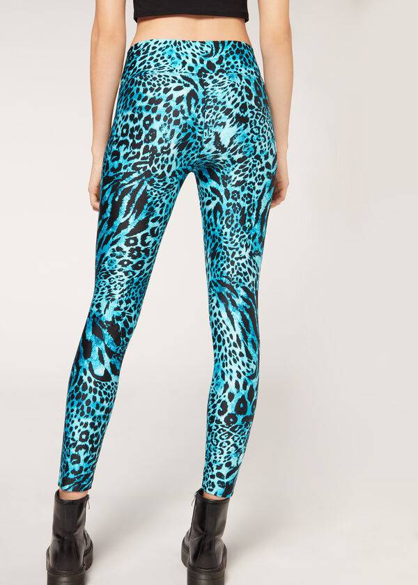 Calzedonia Shiny Animal-Print Atletische Leggings Dames Turquoise | NL1510TV