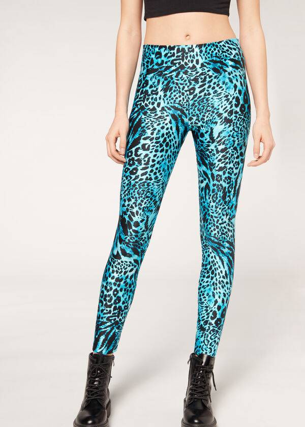 Calzedonia Shiny Animal-Print Atletische Leggings Dames Turquoise | NL1510TV