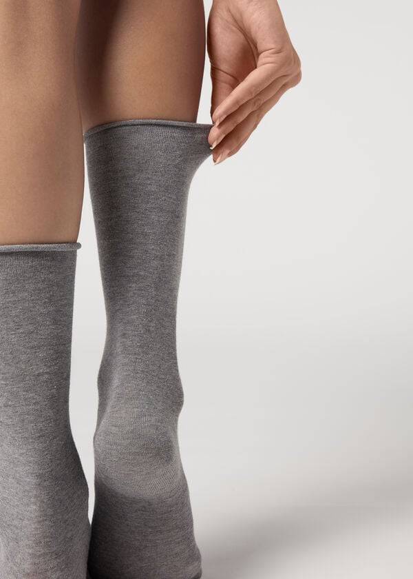 Calzedonia Smooth Katoenen Mid-Calf Long Sokken Dames Zilver | NL1929IS