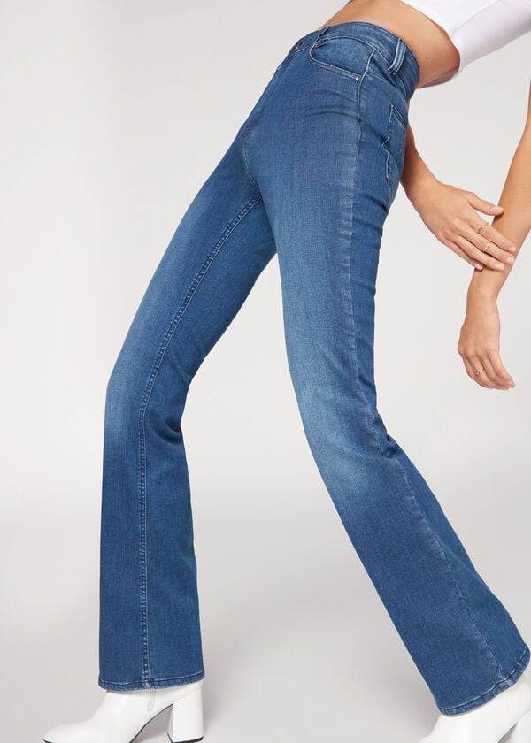 Calzedonia Super Flex Denim High Taille Bootcut Jeans Dames Blauw | NL1577ZG