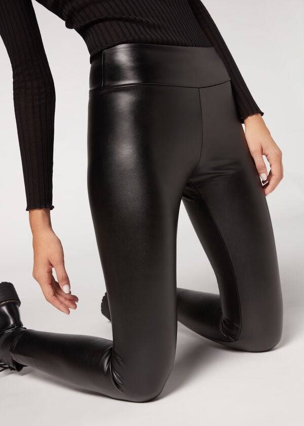 Calzedonia Thermal Leren Effect Leggings Dames Zwart | NL1491SO