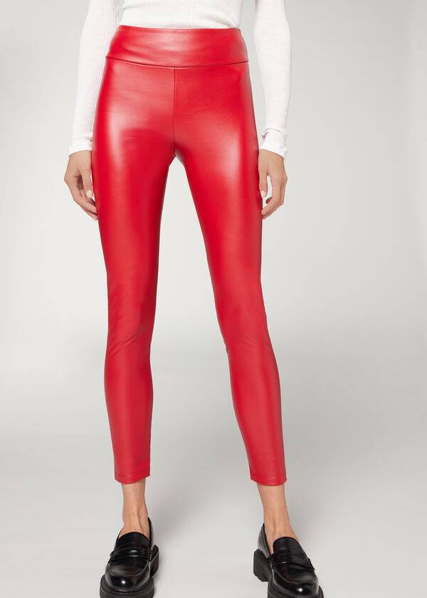 Calzedonia Thermal Leren Effect Leggings Dames Rood | NL1492DN