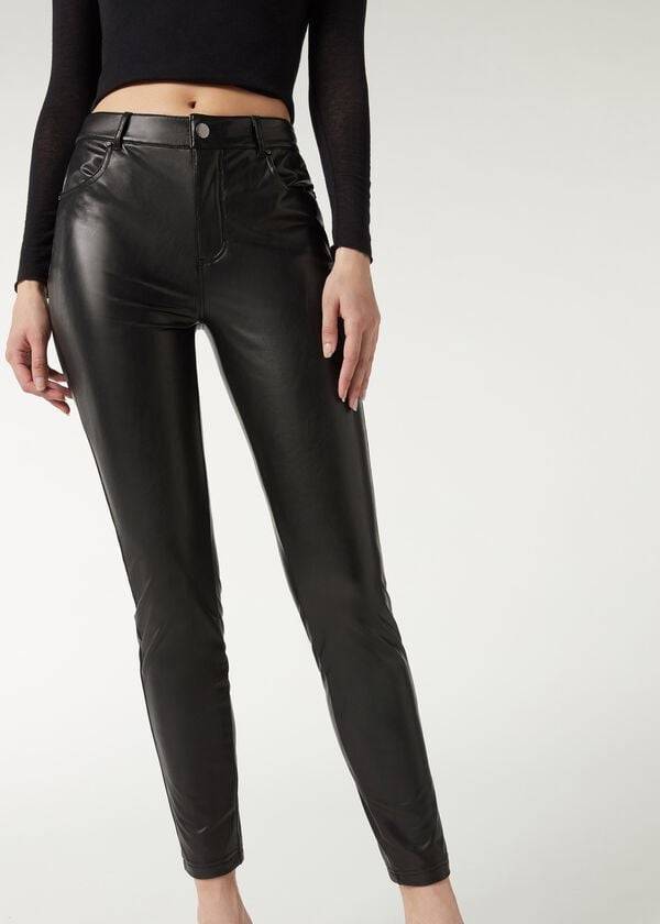 Calzedonia Thermal leather-effect Broek Dames Zwart | NL1448XF