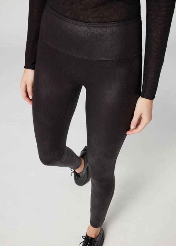 Calzedonia Total Shaper Faux Leren Leggings Dames Zwart | NL1486UT