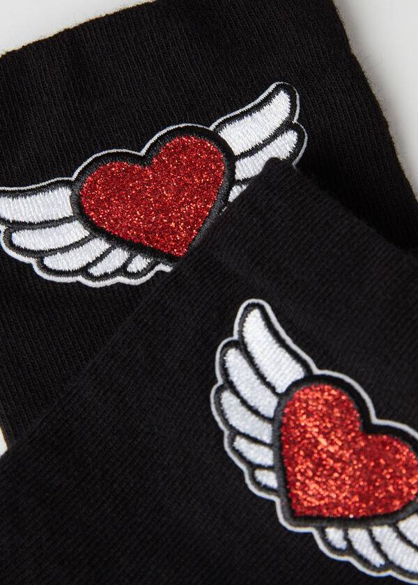 Calzedonia Winged Heart Appliqué Kort Sokken Dames Zwart | NL1634NB